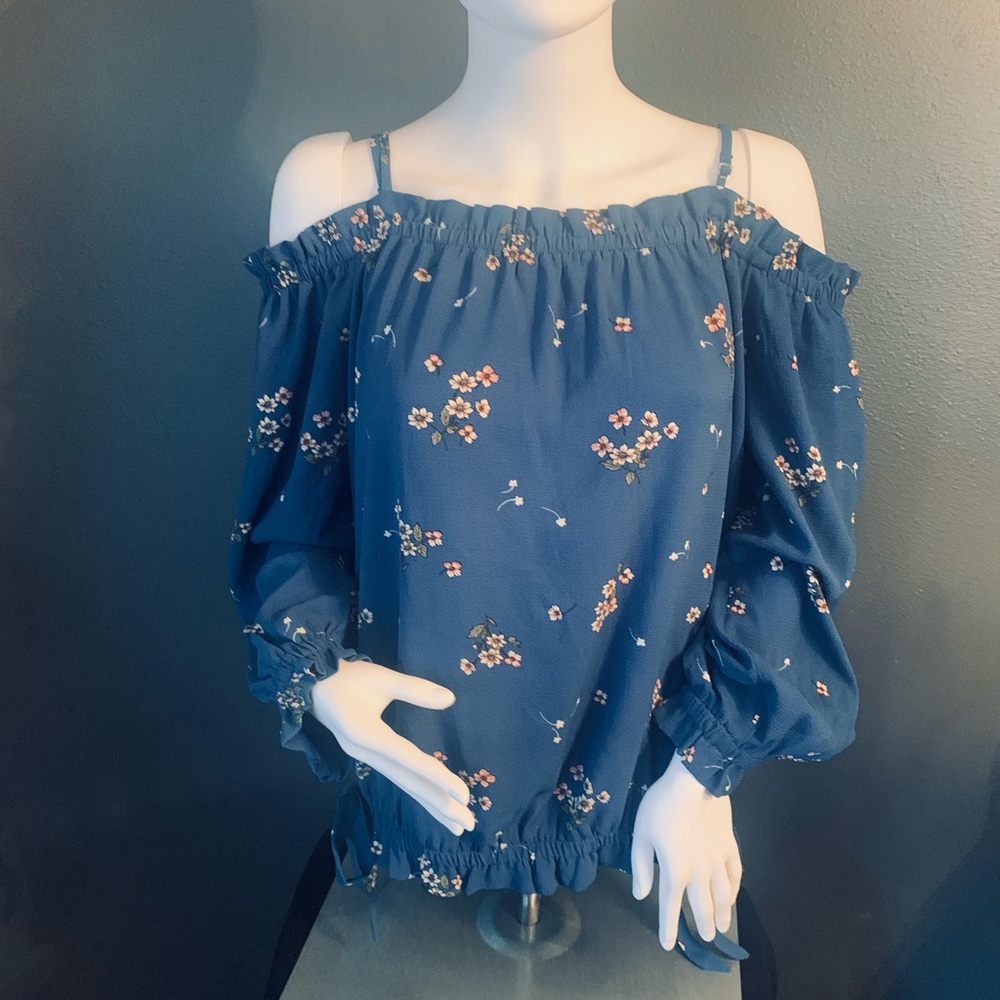 Zenobia Blue Floral Off The Shoulder Plus Size Blouse SZ 3X